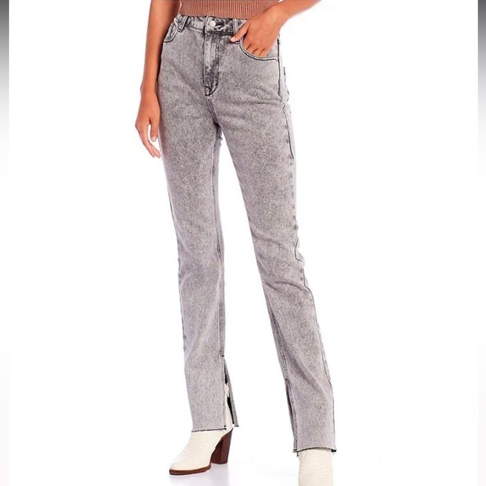 GB Gianni Bini High Rise Split Side Seam Straight Leg gray Jeans Sz 5